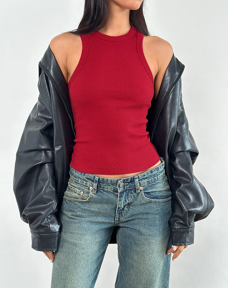 Cariter Racer Vest Top in Geribd Adrenaline Rood