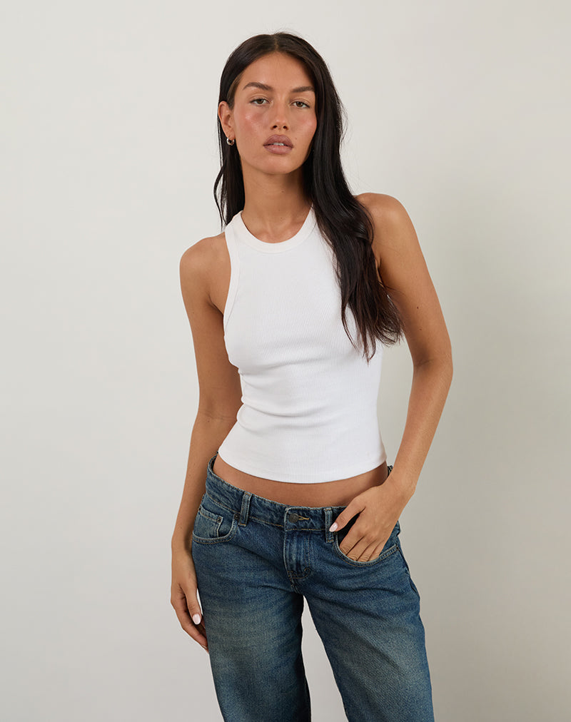 Afbeelding van Cariter Racer Vest Top in Geribd Wit