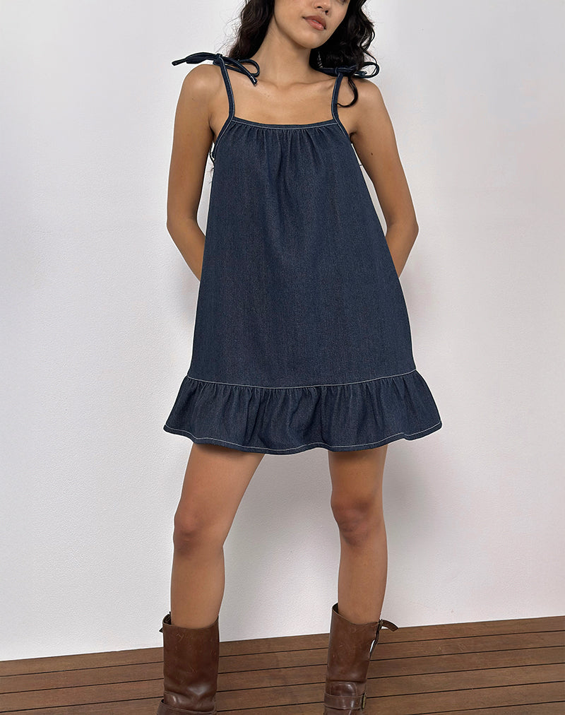 Carlisle Mini Jurk in Chambray Indigo