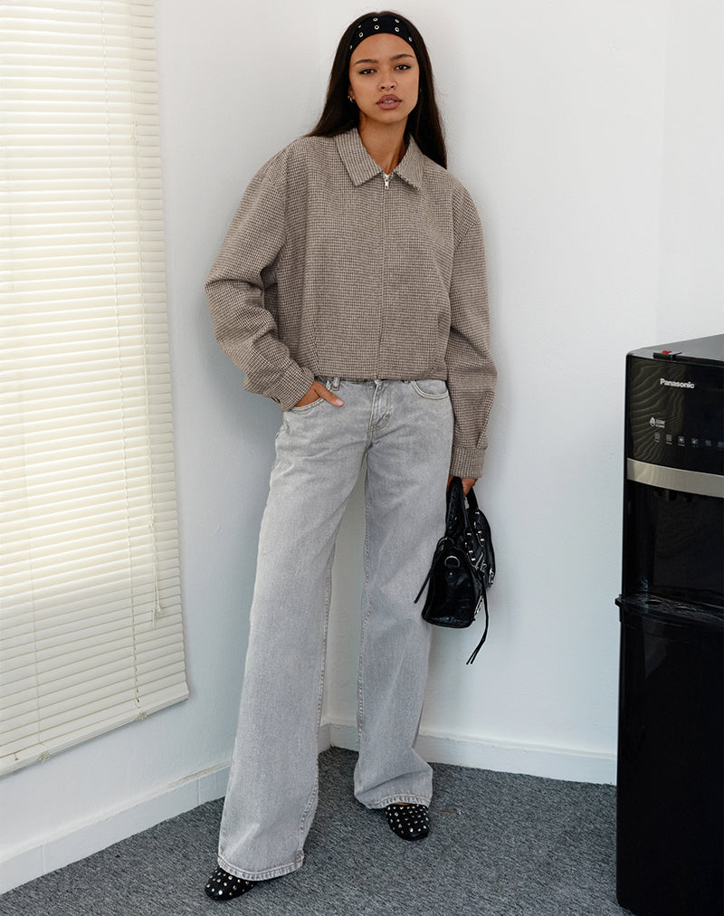Carlo Cropped Jas in Geruit Bruin