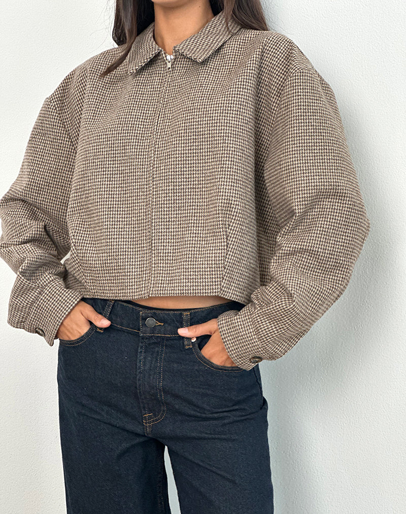 Afbeelding van Carlo Cropped Jacket in Check Bruin