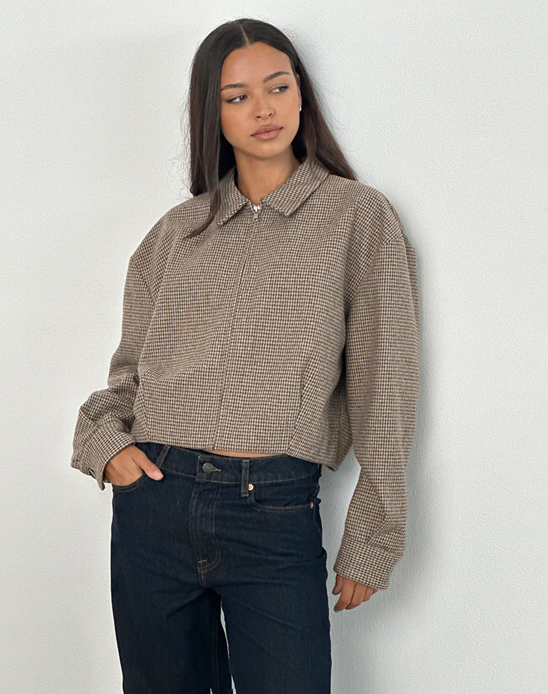 Afbeelding van Carlo Cropped Jacket in Check Bruin