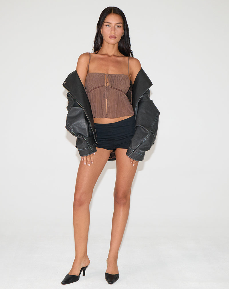 Carmina Cami Top met Stropdas in Mesh Bruin