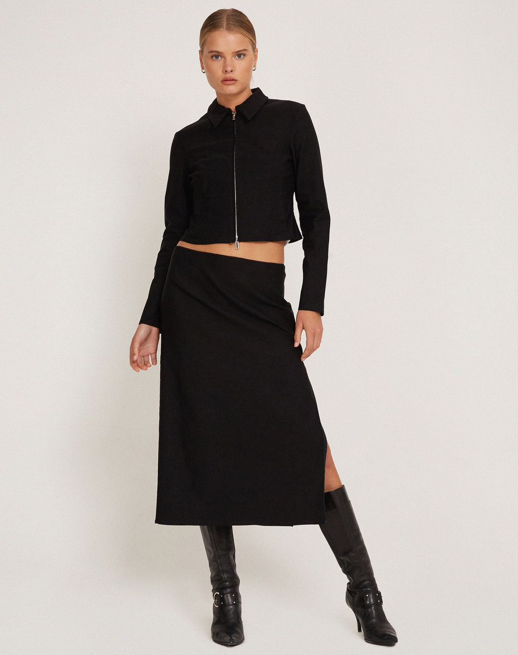 Carson Cropped Jas in Zwart