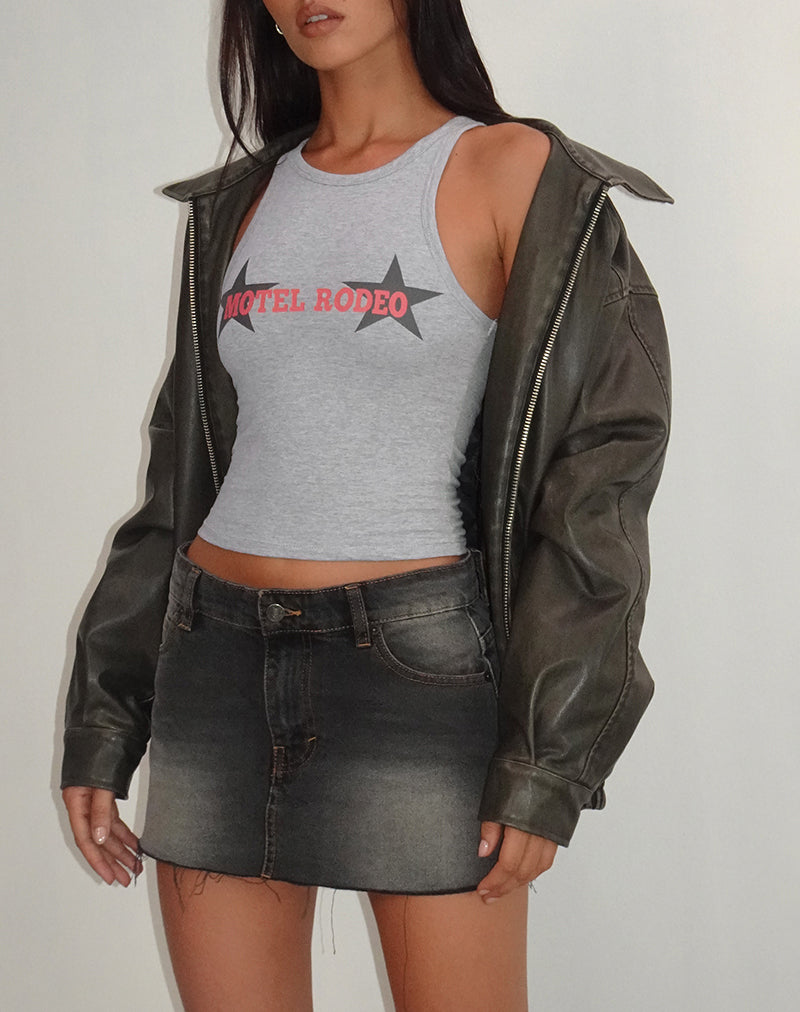 Carter Vest Top in Grijs Marl met Motel Rodeo Grafiek