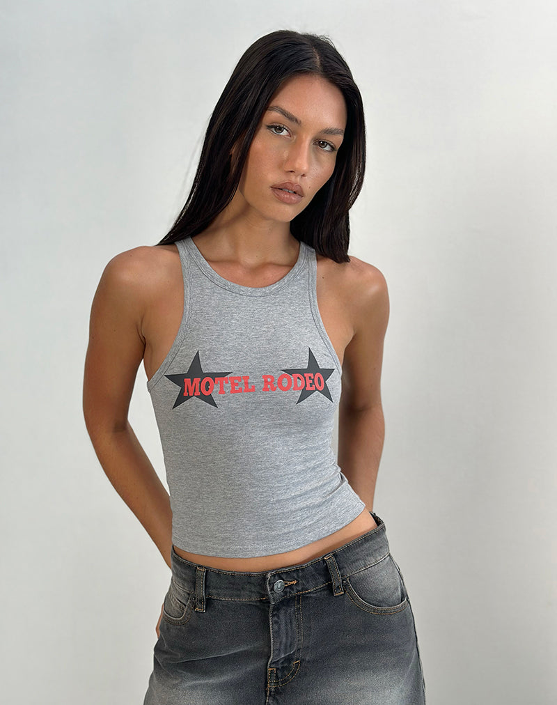 Carter Vest Top in Grijs Marl met Motel Rodeo Grafiek