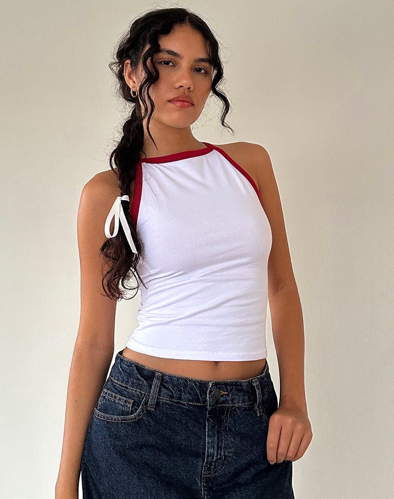 Carti Vest Top in Wit met Rode Binding