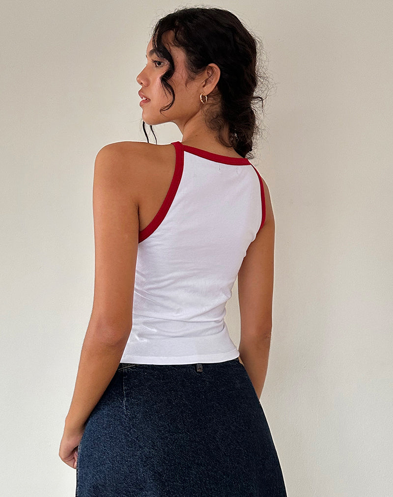 Carti Vest Top in Wit met Rode Binding