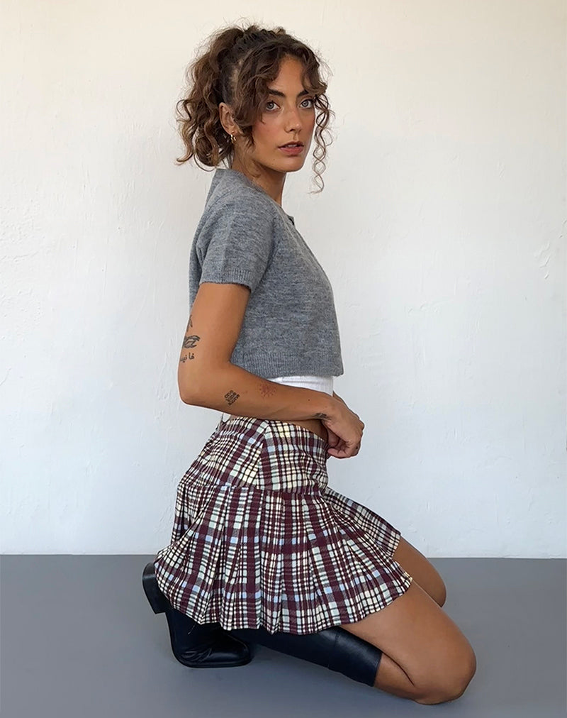 Afbeelding van Casini Geplooide Mini Rok in Multi Ruit Bruin
