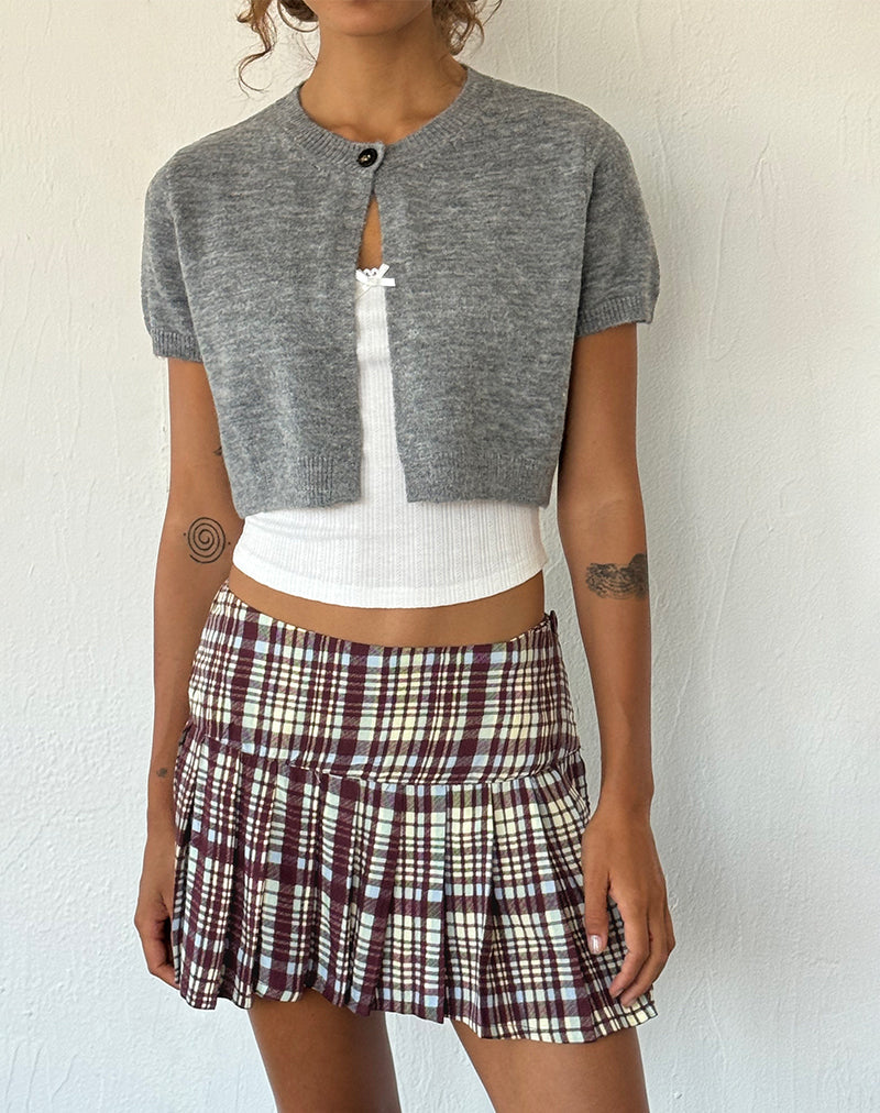 Afbeelding van Casini Geplooide Mini Rok in Multi Ruit Bruin