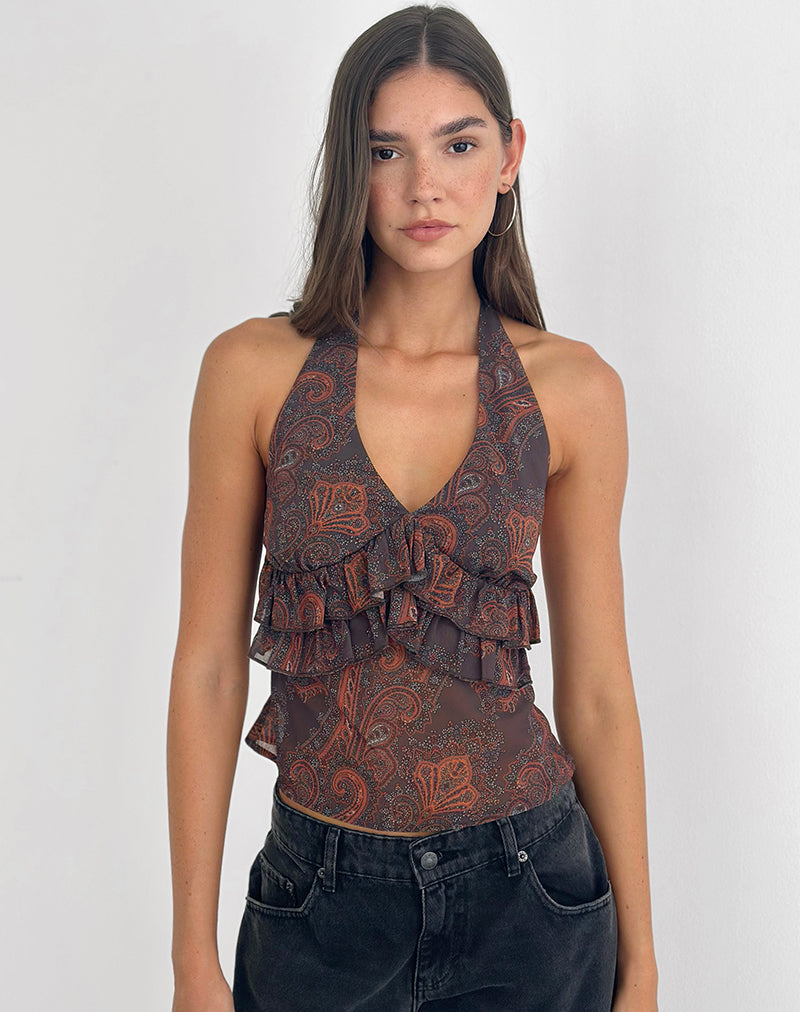 Casoya Top in chiffon Royal Paisley Bordeauxrood