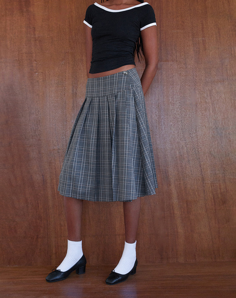 Afbeelding van Catelyn Wrap Plated Midi Rok in Grijs Ruitje