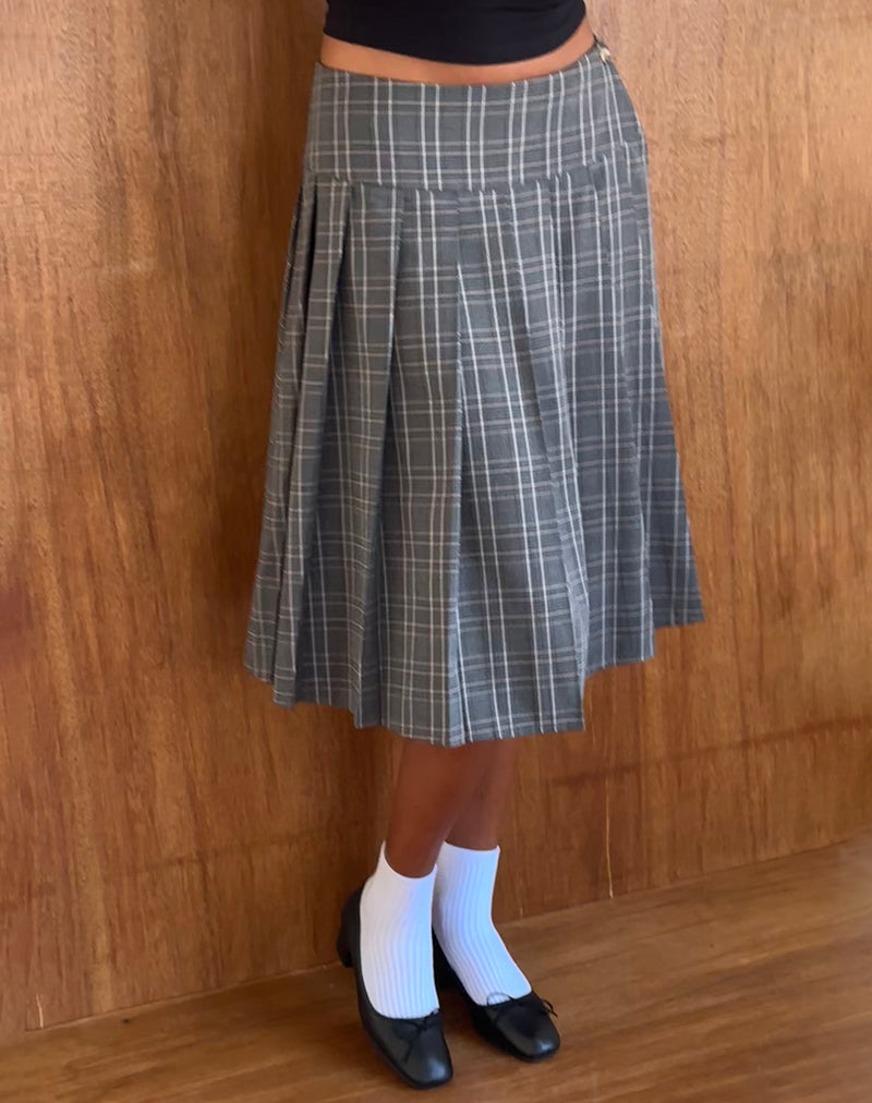 Catelyn Wrap Plated Midi Rok in Grijs Ruitje