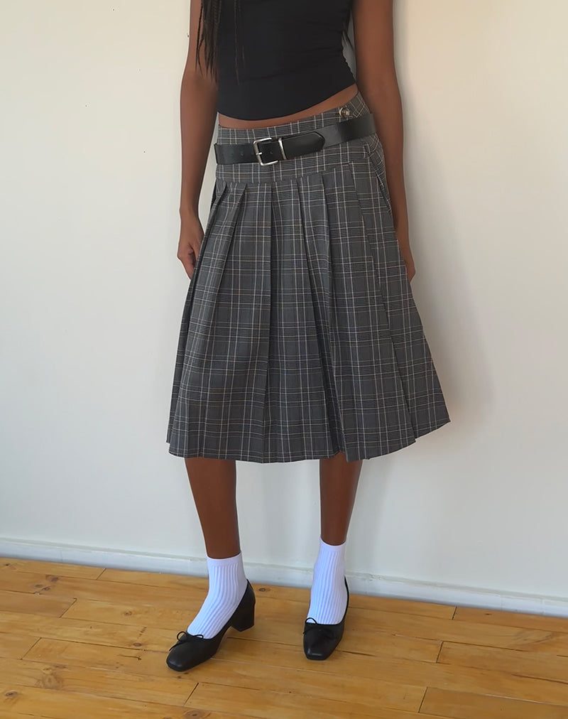 Afbeelding van Catelyn Wrap Plated Midi Rok in Grijs Ruitje