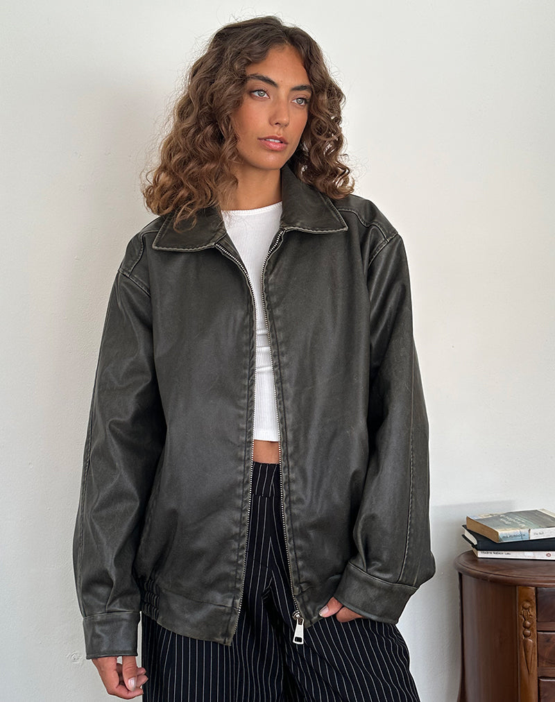 Afbeelding van Cavita Distressed Jacket in PU Olive