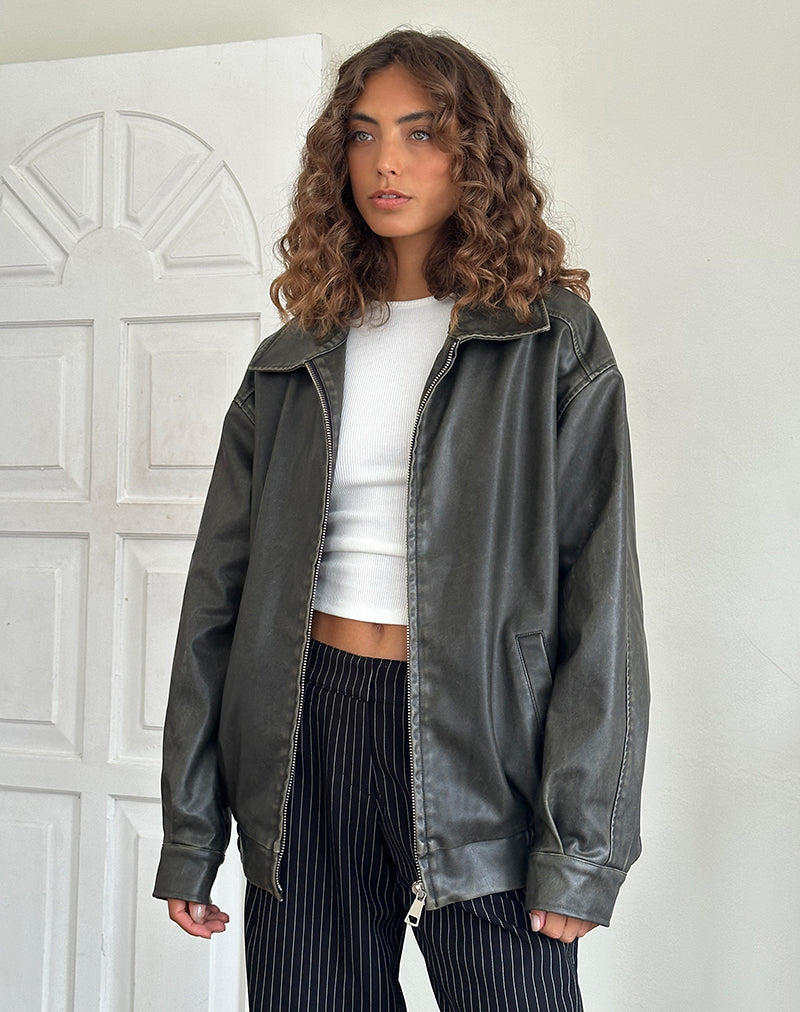 Cavita Distressed Jas in PU Olijf