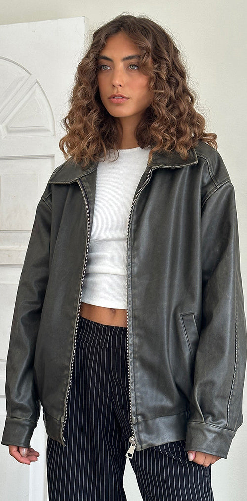 Afbeelding van Cavita Distressed Jacket in PU Olive
