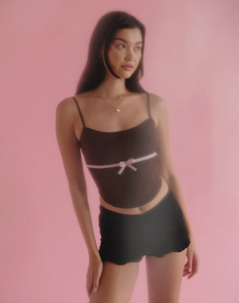 Afbeelding van Ceisya Corset Top in Bittere Chocolade met Roze Strik