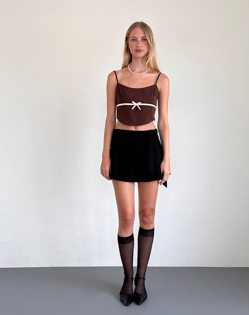 Afbeelding van Ceisya Corset Top in Bittere Chocolade met Roze Strik