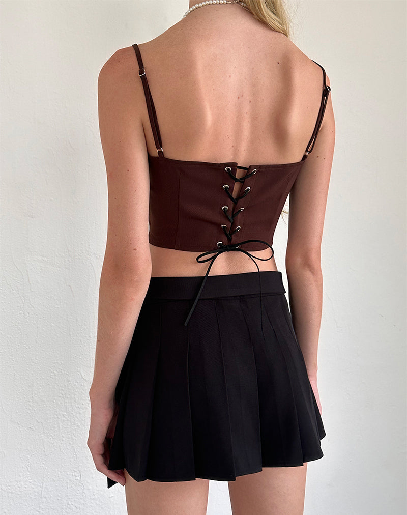 Ceisya Corset Top in Bittere Chocolade met Roze Strik