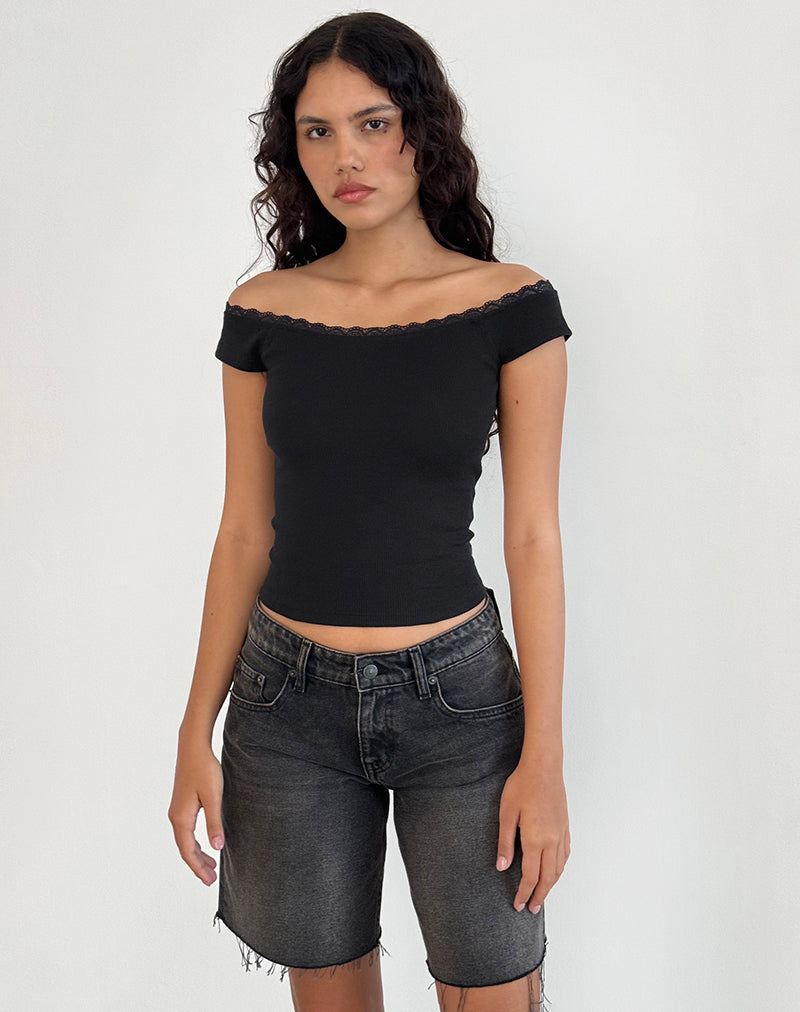 Chacha Top in Zwart Rib Kant