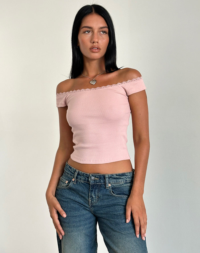 Afbeelding van Chacha Top in Rib Lace Pink Lady