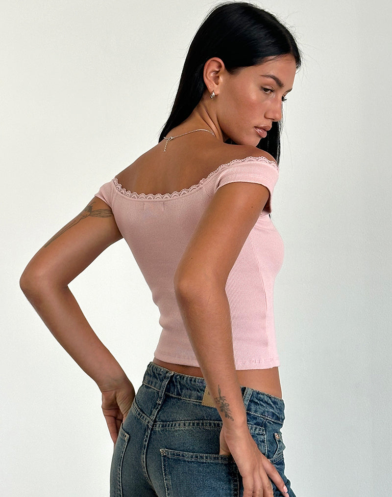 Afbeelding van Chacha Top in Rib Lace Pink Lady
