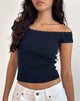 Afbeelding van Chacha Bardot Top in Ribkoord Navy