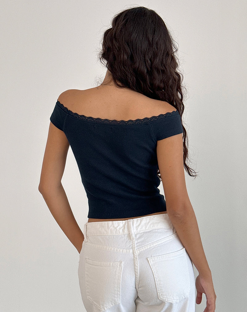 Afbeelding van Chacha Bardot Top in Ribkoord Navy