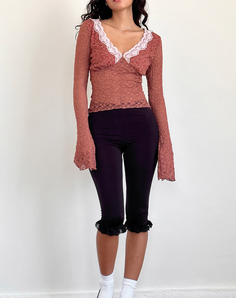 Afbeelding van Chantal Lange Mouw Kanten Top in Withered Rose