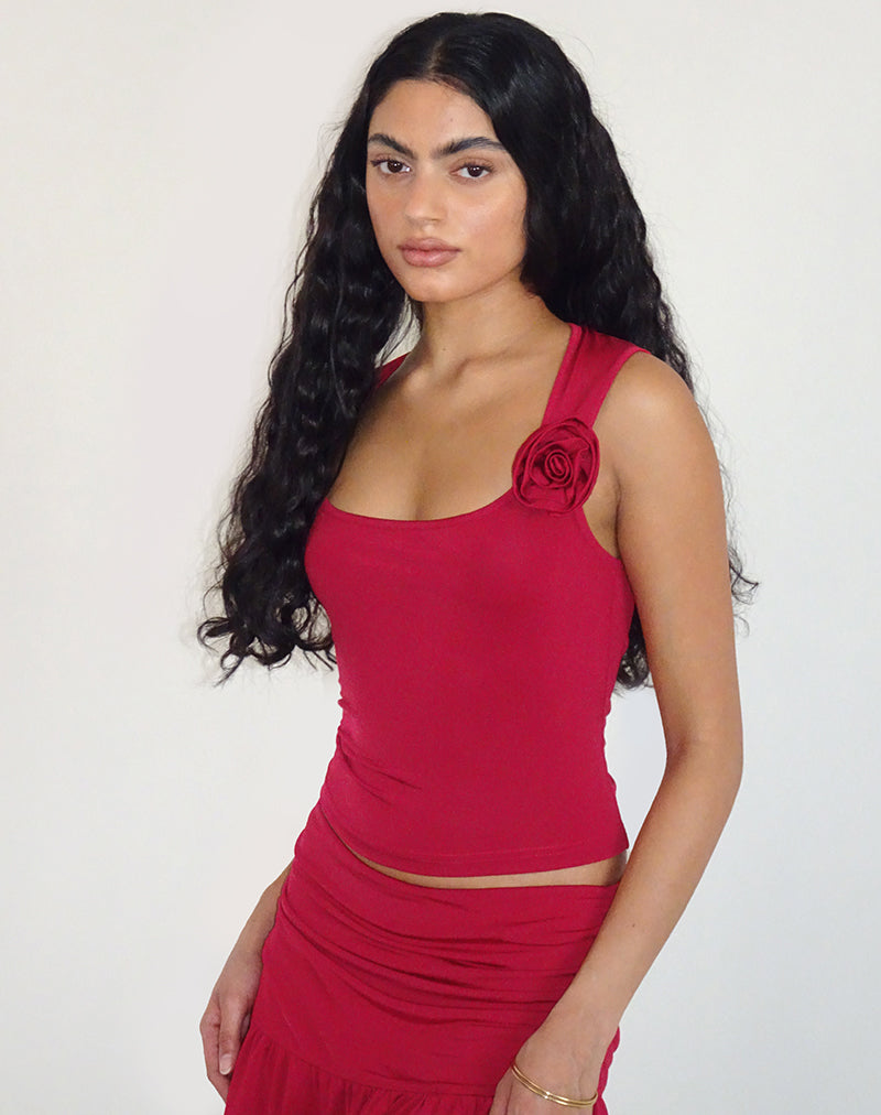 Charley rozetop in lycra slinky rood