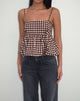 Afbeelding van Charlita Frill Cami Top in Ton-sur-ton Gingham Bruin