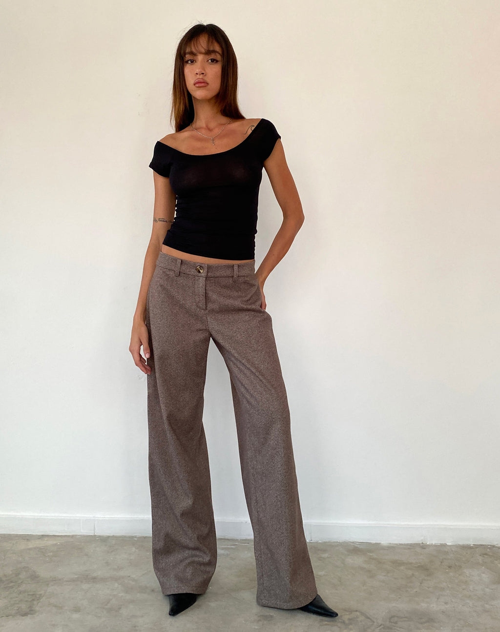 Helsa broek met lage taille in donkerbruin Getailleerd