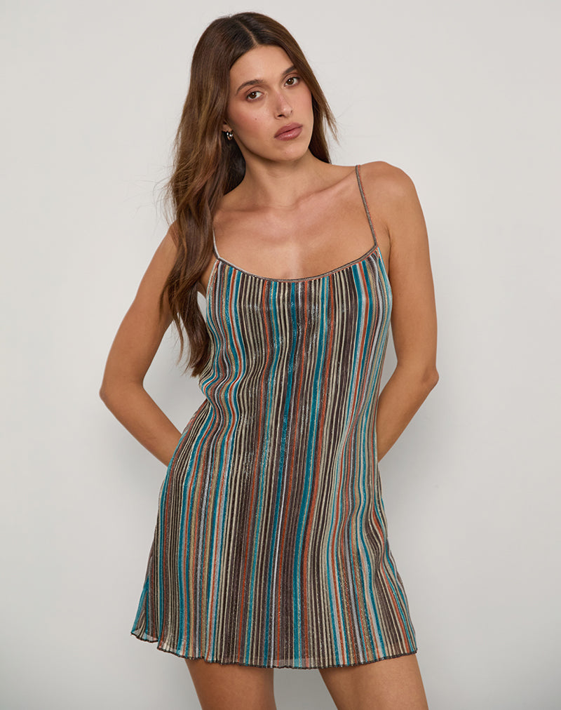 Cheria Mini Jurk in Shimmer Plisse Blauw Bruin
