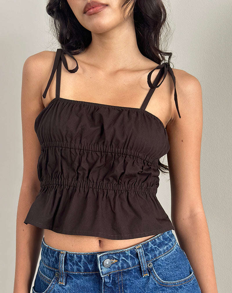 Afbeelding van Chibi Ruched Tie Top in Bittere Chocolade