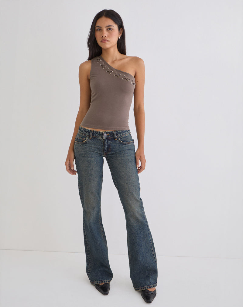 Afbeelding van Chivago Cross Lace Up Top in Coffee Quartz