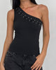 Afbeelding van Chivago Cross Lace Up One Shoulder Top in Jersey Zwart