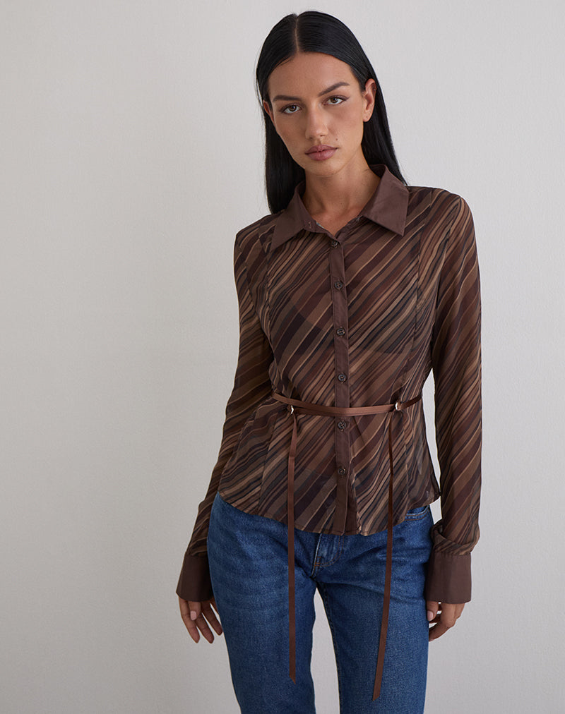 Christabel Shirt in Chiffon Mix Bruin Streep