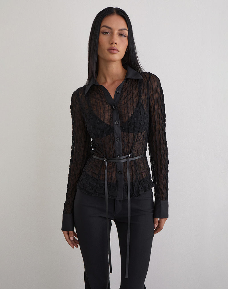 Afbeelding van Christabel Shirt in Textured Mesh Zwart