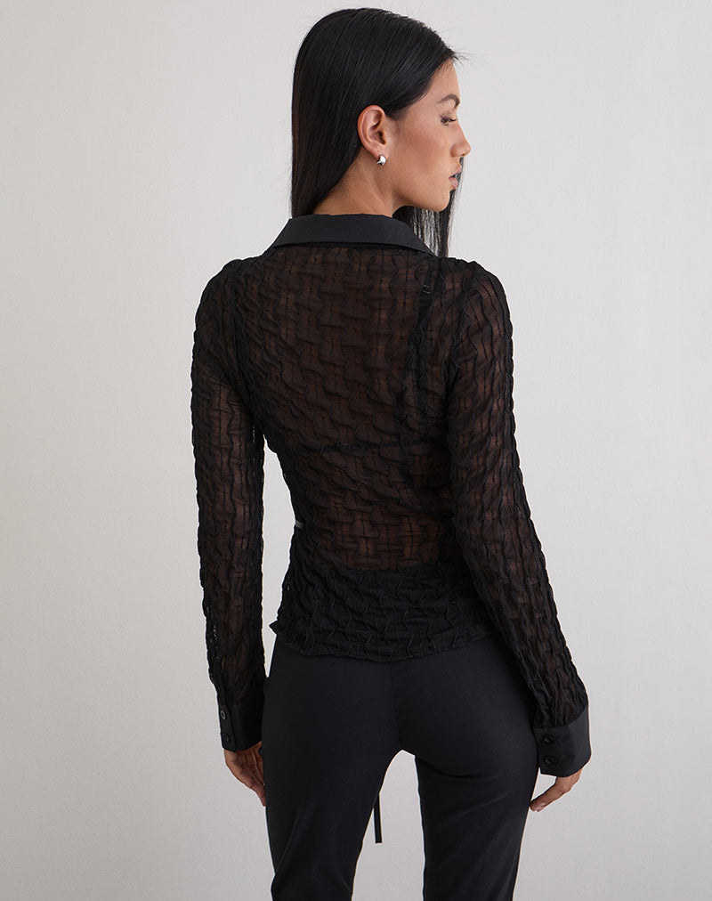 Afbeelding van Christabel Shirt in Textured Mesh Zwart