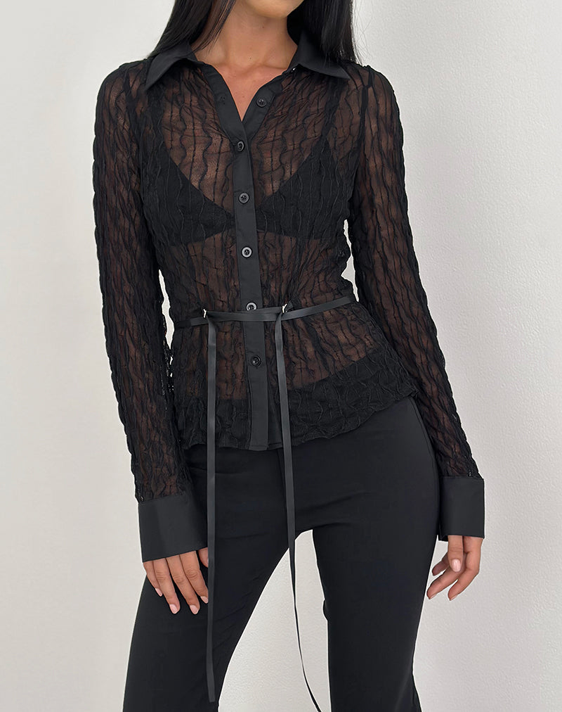 Afbeelding van Christabel Shirt in Textured Mesh Zwart