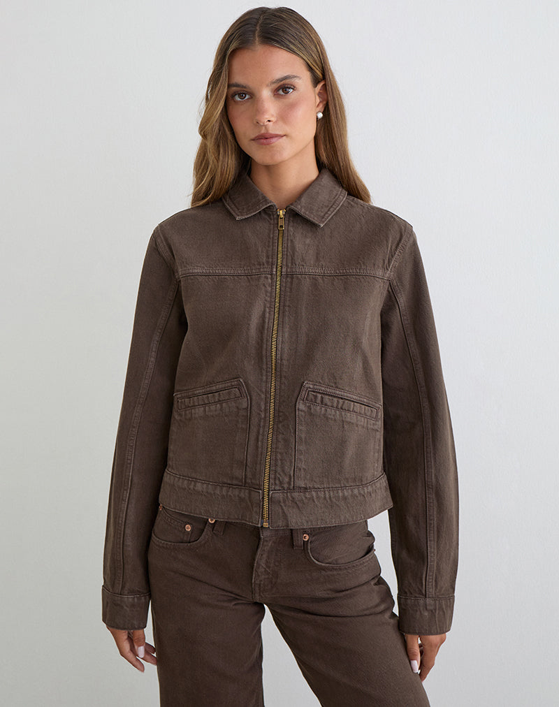 Afbeelding van denim cinch-jasje in bruin