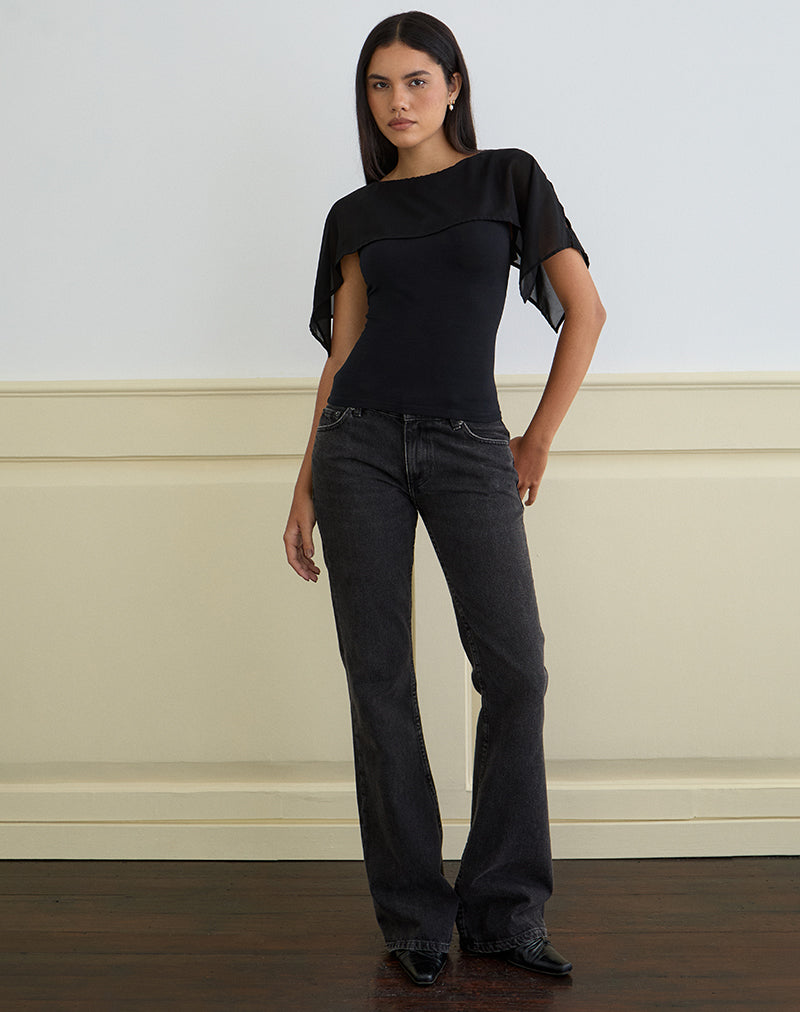 Cirata Top in Rayon Jersey Chiffon Zwart