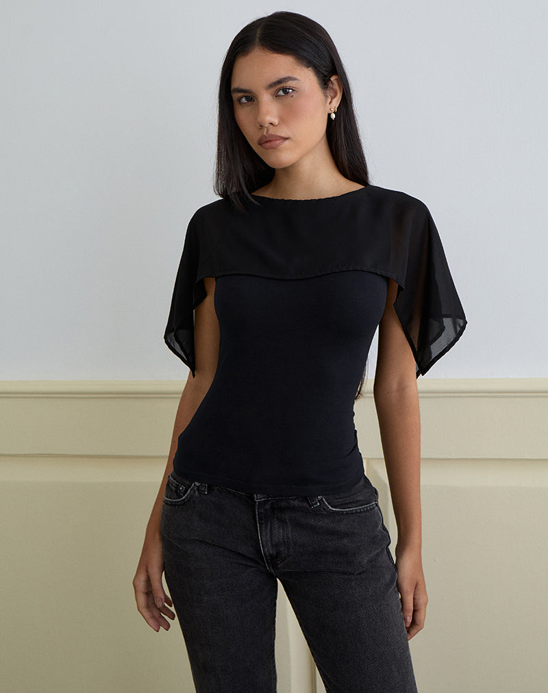 Cirata Top in Rayon Jersey Chiffon Zwart