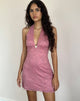 Afbeelding van Codami Mini jurk met halterhals in kant Dusty Rose