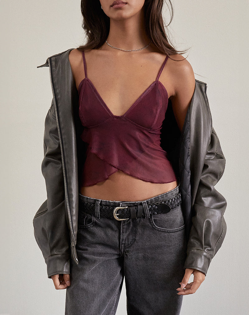 Afbeelding van Cojira Mesh Vlinder Top in Ton-sur-ton bordeaux Paisley