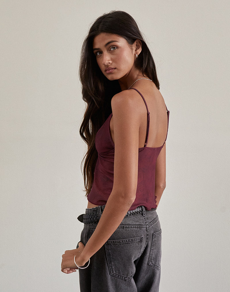 Afbeelding van Cojira Mesh Vlinder Top in Ton-sur-ton bordeaux Paisley