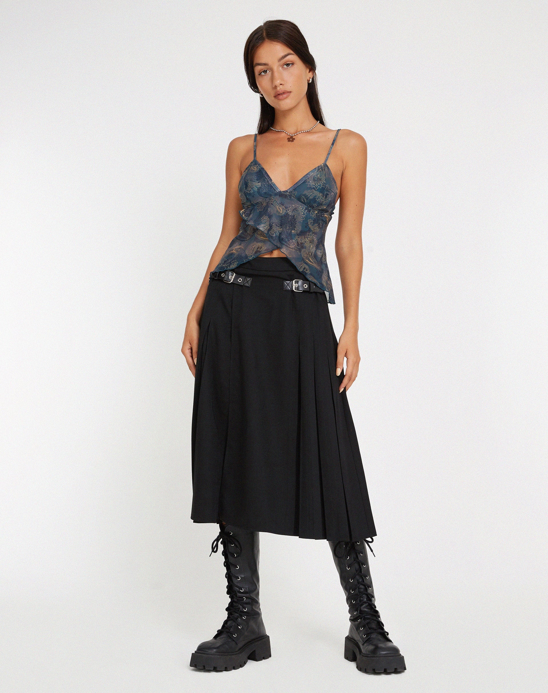 Afbeelding van Cojira Mesh Vlinder Top in Tonal Blue Paisley
