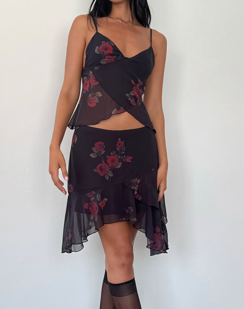 Afbeelding van Cojira Mesh Vlinder Top in Vintage Rozen Zwart