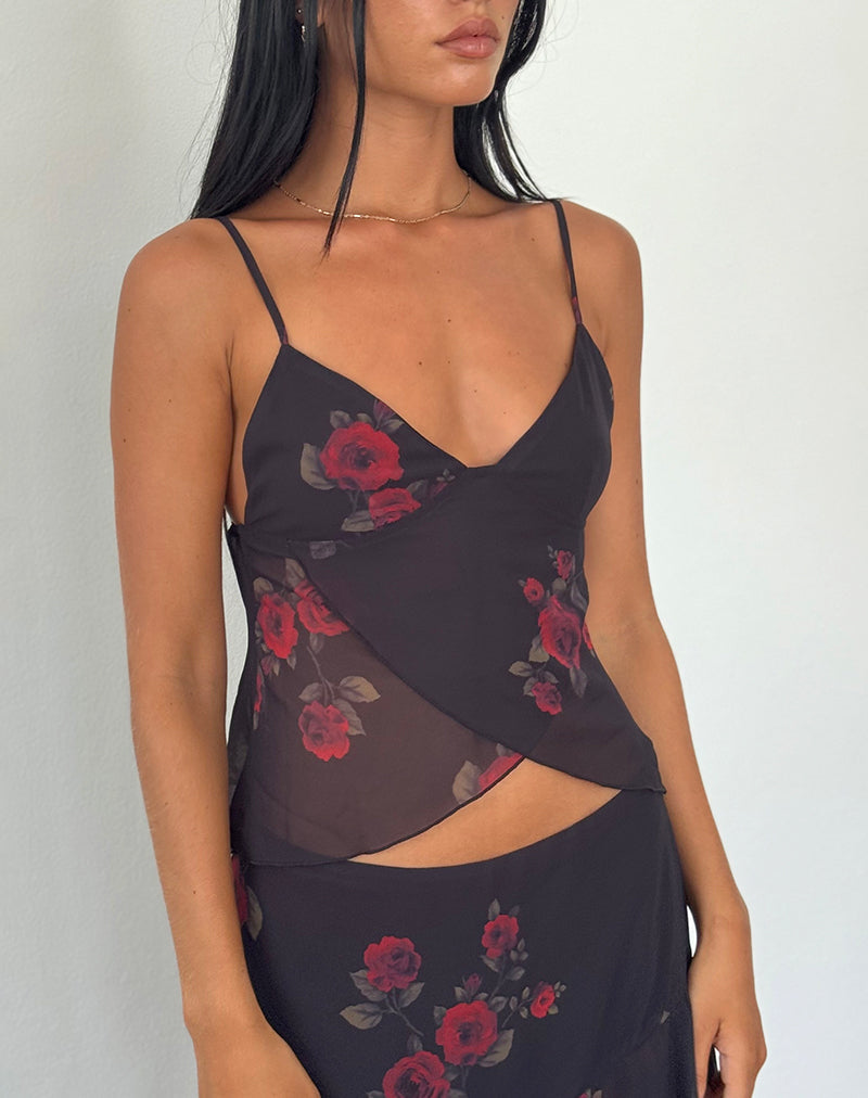 Cojira Mesh Vlinder Top in Vintage Roses Zwart